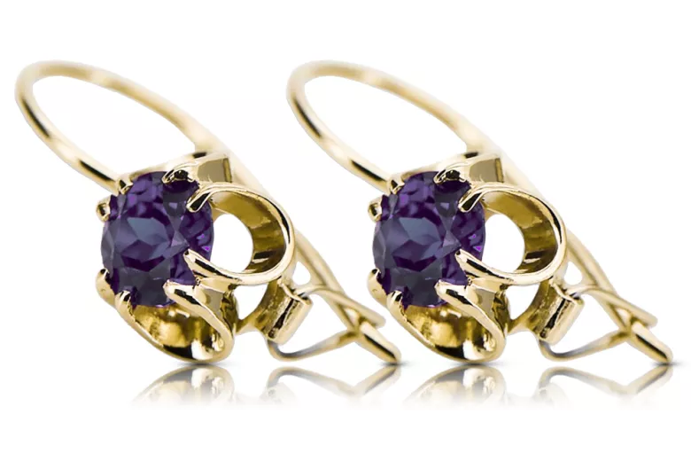 14 Karat Gelbgold 14K (585) Alexandrite ohrringe vec035y Russisch Sowjetisch UdSSR Vintage Stil Art Deco style